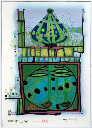 Friedensreich Hundertwasser (1928 - 2000) 
Homo Humus 1983
Serigrafia con impronte metalliche su carta Fabriano 69x49 ca. cm