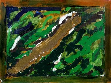 Mario Schifano (Homs, 1934 - Roma, 1998) 
Senza titolo 1988/1990
Smalto e acrilico su tela con cornice dipinta 71x101 cm