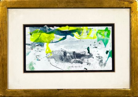 Mario Schifano (Homs, 1934 - Roma, 1998) 
" Preg.mo artista Mario Schifano " 1997
Smalto su carta 11x23 cm