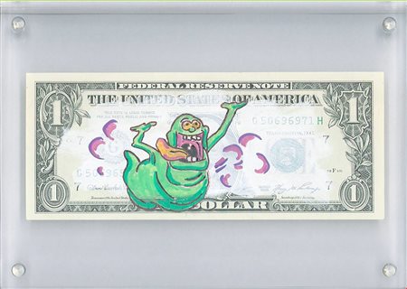 Money1st  
Slimer 2024
Acrilico su banconota da un dollaro (Facsimile) in teca di plexiglass 13x18 cm