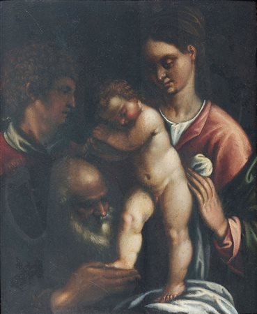 Pittore della seconda metà del sec. XVII Madonna col Bambino e 2 Santi,...