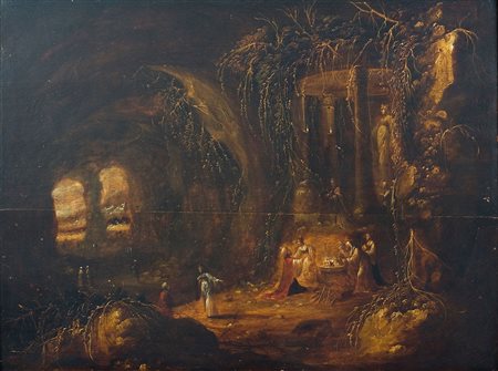 Pittore nordico della seconda metà del sec. XVII Scena di magia, 1650/90 Olio...