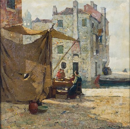 Angelo Pavan (1893-1945) Chioggia. Fondamenta sul Canal Vena Olio su tavola...