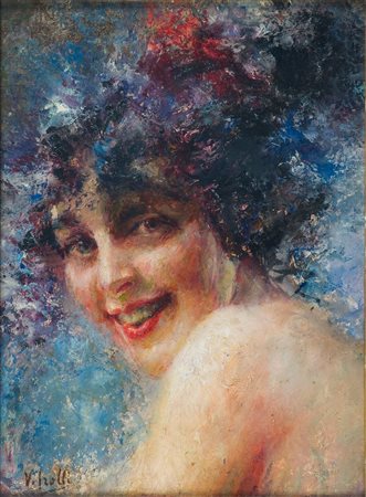 Vincenzo Irolli Figura femminile Olio su cartone cm 39,5x30 Firma in basso a...