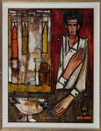 Giuseppe Gambino (1928-1997) L'antiquario, 1964 Olio su tela cm 80x60 Firma...