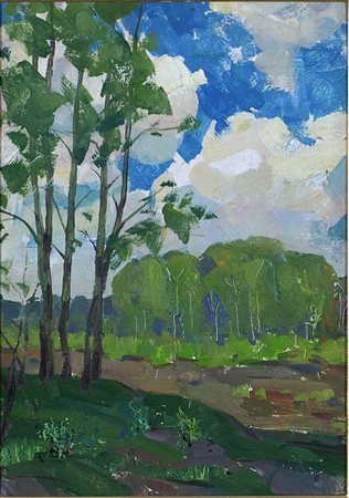 Eugenij Polonskij (1923-1993) Primavera, 1967 Olio su cartone cm 48x34 Firma...
