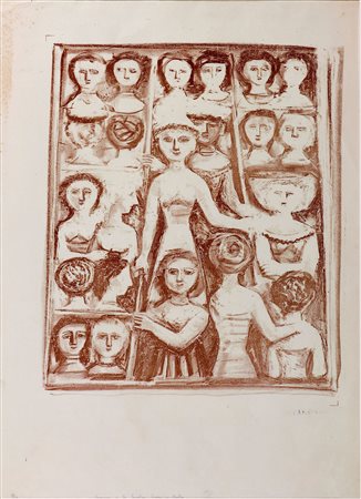 Massimo Campigli (1895-1971) Metro I (Femmes à la fenêtre – Essai en bistre),...