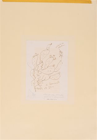 Renato Guttuso - Sciascia, Leonardo (Bagheria 1911 - Roma 1987)  - Disegno di un Cactus con dedica a Sciascia