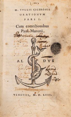 Marco Tullio Cicerone - Orationum Pars I cum correctionibus Pauli Manutii, 1554