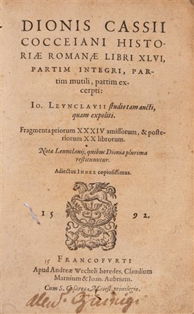 Dioniso Cassius - Dionis Cassii Cocceiani Historiae Romanae, 1592