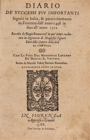 Biagio Buonaccorsi - Diario de' successi più importanti seguiti in Italia, & particolarmente in Fiorenza dall'anno 1498 in fino all'anno 1512, 1568