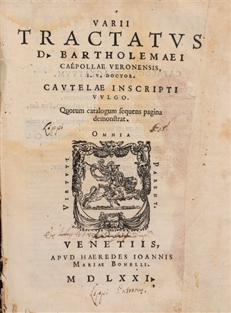 Bartolomeo Cipolla - Varii tractatus. cautelae inscripti vulgo. Quorum Catalogum sequens pagina demonstrat, 1571