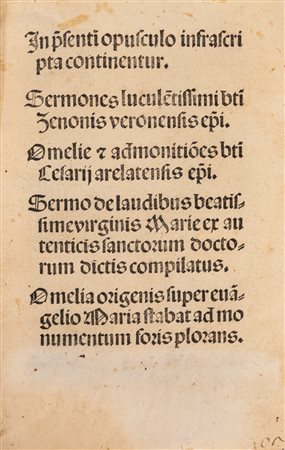 Santo Zeno - In praesenti opusculo infrascripta continentur. Sermones luculentissimi beati Zenonis Veronensis episcopi. Omelie & admonitiones beati Cesarij Arelatensis episcopi..., 1508