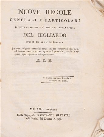 Nuove regole generali e particolari del bigliardo, 1809