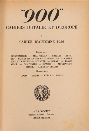Massimo Bontempelli - 900. Cahiers d’Italie et d’Europe , 1926