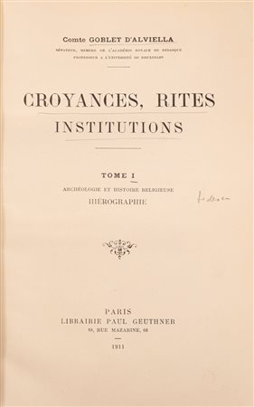Goblet D'alviella - Croyances, Rites Institutions, 1911
