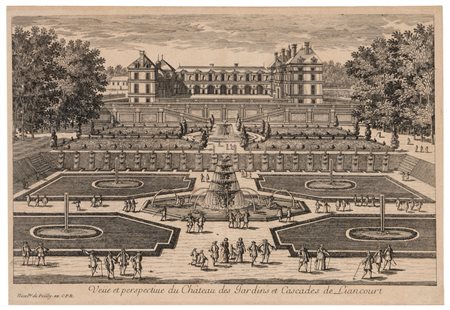 Nicolas De Poilly (1712 - 1780)  - Veue et perspectiue du Chateau des Jardins et Cascades de Liancourt, 1600
