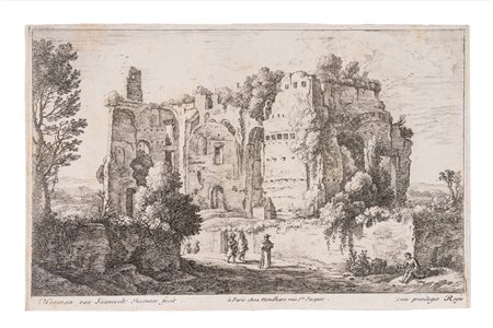Herman  Van Swanevelt (1620 - 1690)  - Il cardinale con ruderi romani, 1600