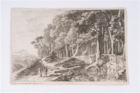 Herman  Van Swanevelt (1620 - 1690)  - Passeggiata sul fiume, 1600