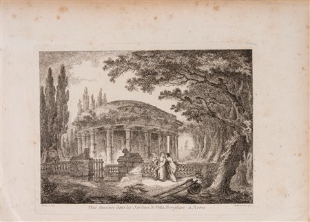 Jean Claude  De Saint Non (1727 - 1791)  - Vue Dessinee Dans Les Jardins De Villa Borghese A Rome, 1762