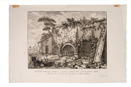 Giovanni Battista Piranesi - Veduta interna della camera sepolcrale dirimpetto alla Chiesa di S. Sebastiano fuori delle Mura, 1700