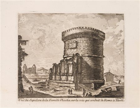 Jean Barbault - Vue du Sepulcre de la famille Plautia sur la voie qui conduit de Rome à Tivoli, 1770