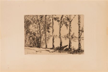 Felix  Braquemont (1833 - 1914)  - Paesaggio sul lago, 1800