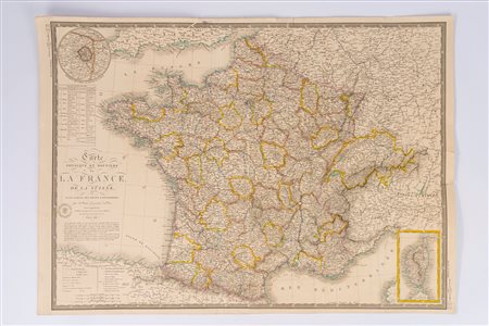 Carte physique et routiere de la France, de la Suisse et una partie des Etats limitrophes, 1840
