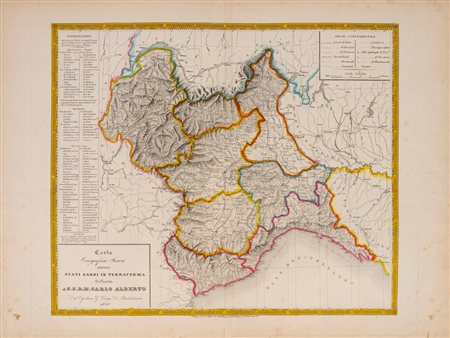 G. Luigi De Bartolomeis - Carta georafica disica degli Stati Sardi in Terraferma , 1850