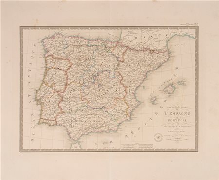Nouvelle Carte de L'ESPAGNE de PORTUGAL et de la REPUBBLIQUE D'ANDORRE, 1838