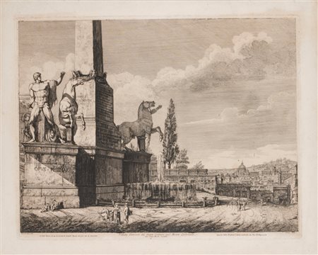 Luigi Rossini - Veduta generale dei Gran Colossi sul Monte Quirinale dal Volgo Monte Cavallo, 1819