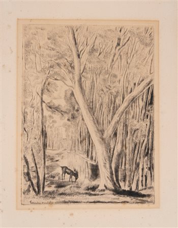 David  Hermine (1886 - 1970)  - Paesaggio boschivo, 1900