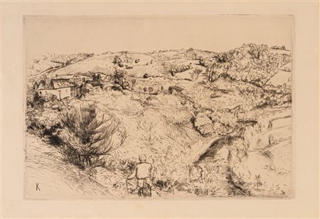 Edomond  Kayser (1882 - 1965)  - Paesaggio di campagna con fiume, 1900