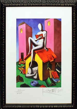 Mark Kostabi "Donna con libro" 2023