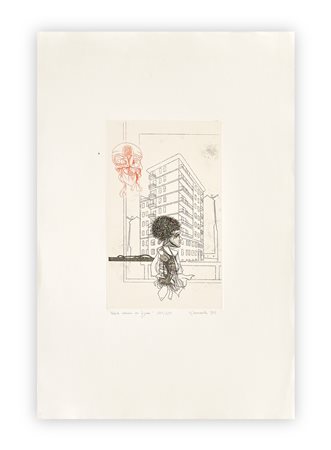 GIUSEPPE GUERRESCHI (1929-1985) - Veduta urbana con figura, 1982