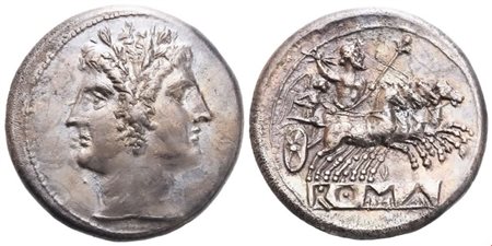 Anonymous, Quadrigatus, Uncertain mint, c. 217 BC; AR (6,40 g; 20,8 mm; 6 h)