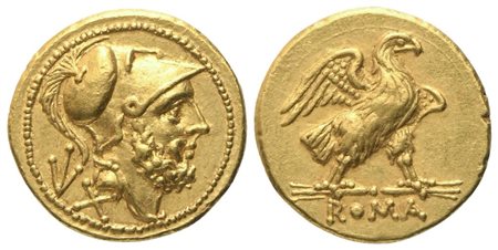 Anonymous, 60 Asses, Rome, c. 211-208 BC; AV (3,35 g; 14,6 mm; 11 h)