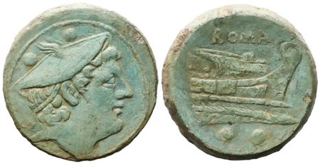 Anonymous, Sextans, Rome, c. 217-215 BC; Æ (23,8 g; 30,2 mm; 3 h)