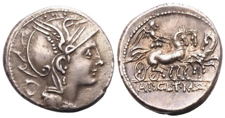 Appius Claudius Pulcher, T. Manlius Mancinus and Q. Urbinius, Denarius, Rome, 111 or 110 BC; AR (3,93 g; 17 mm; 1 h)