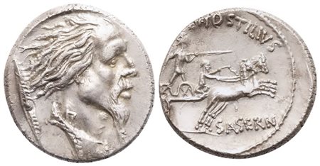L. Hostilius Saserna, Denarius, Rome, 48 BC; AR (4,23 g; 17,6 mm; 3 h)