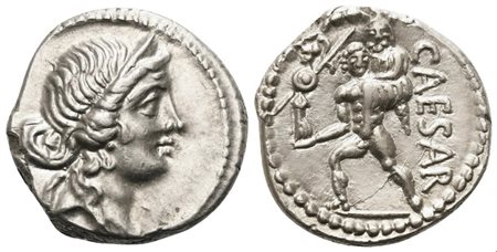 C. Iulius Caesar, Denarius, Military mint moving with Caesar in North Africa, 48-47 BC; AR (3,79 g; 16,4 mm; 6 h)