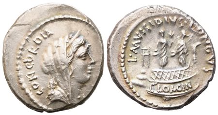 L. Mussidius Longus, Denarius, 42 BC; AR (3,97 g; 18,2 mm; 2 h)