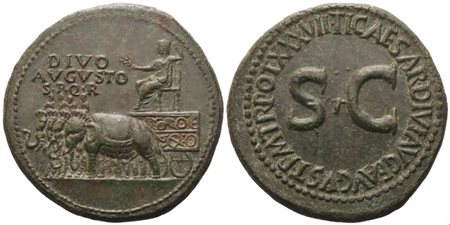 Divus Augustus (died 14), Sestertius struck under Tiberius, Rome, 35-36; Æ (28,58 g; 35,5 mm; 6 h)
