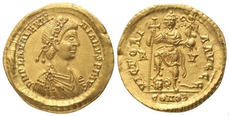 Valentinian III (425-455), Solidus, Ravenna, c. 430-455; AV (4,50 g; 21 mm; 1 h)