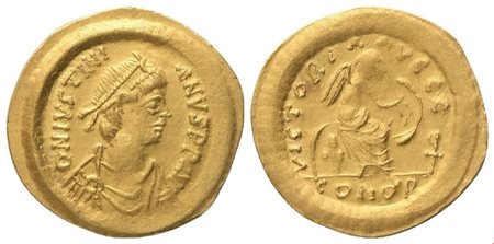 Justinian I (527-565), Semissis, Constantinopolis; AV (2,25 g; 18,2 mm; 6 h)