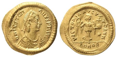 Justinian I (527-565), Tremissis, Constantinopolis; AV (1,49 g; 15,5 mm; 6 h)