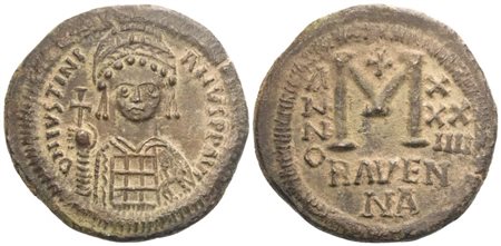 Justinian I (527-565), 40 Nummi, Ravenna, dated RY 34 = 560-1; Æ (13,25 g; 28 mm; 6 h)