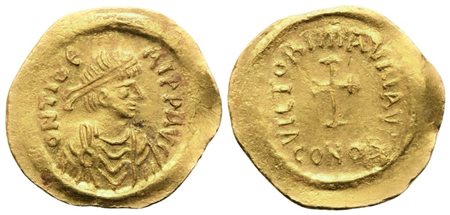 Maurice Tiberius (582-602), Tremissis, Constantinopolis; AV (1,48 g; 16,3 mm; 6 h)