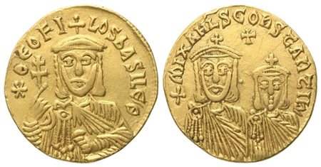 Theophilos (829-842), with Michael II and Constantine, Solidus, Constantinopolis; AV (4,27 g; 19 mm; 6 h)