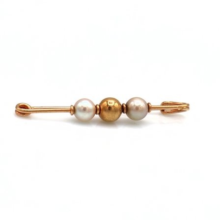 Spilla da balia in oro 18 kt e perle